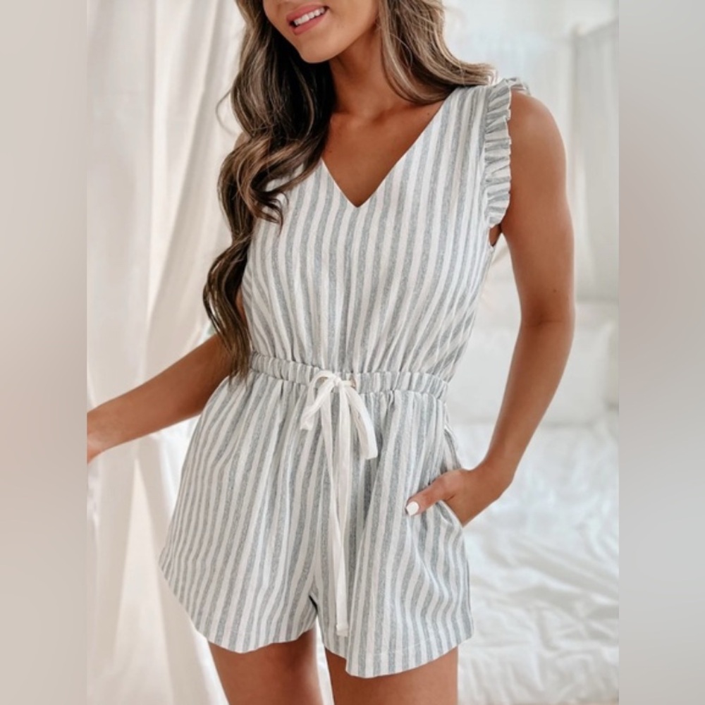 Elegant Gray and White Striped Romper NWOT
